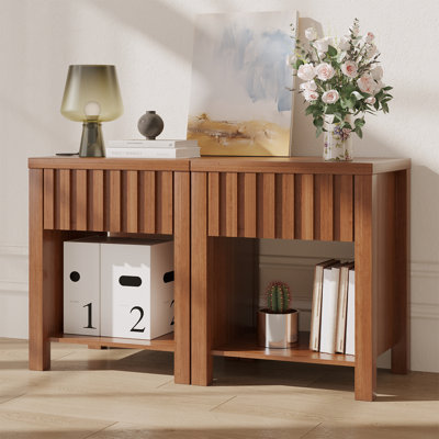 23.6” Tall End Table Set With Drawer, Nightstand With Storage Shelf For Living Room, Bedroom