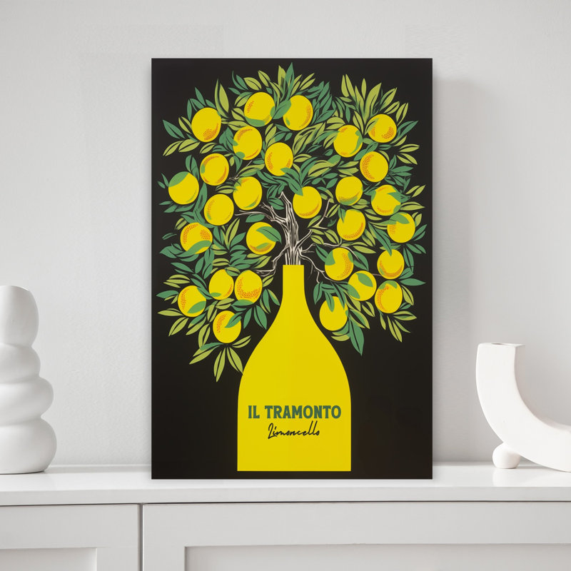 «Vibrant Limoncello», citrons, rétro, abstrait, citronnier, fruits, art mural, H 18 po x l 12 po