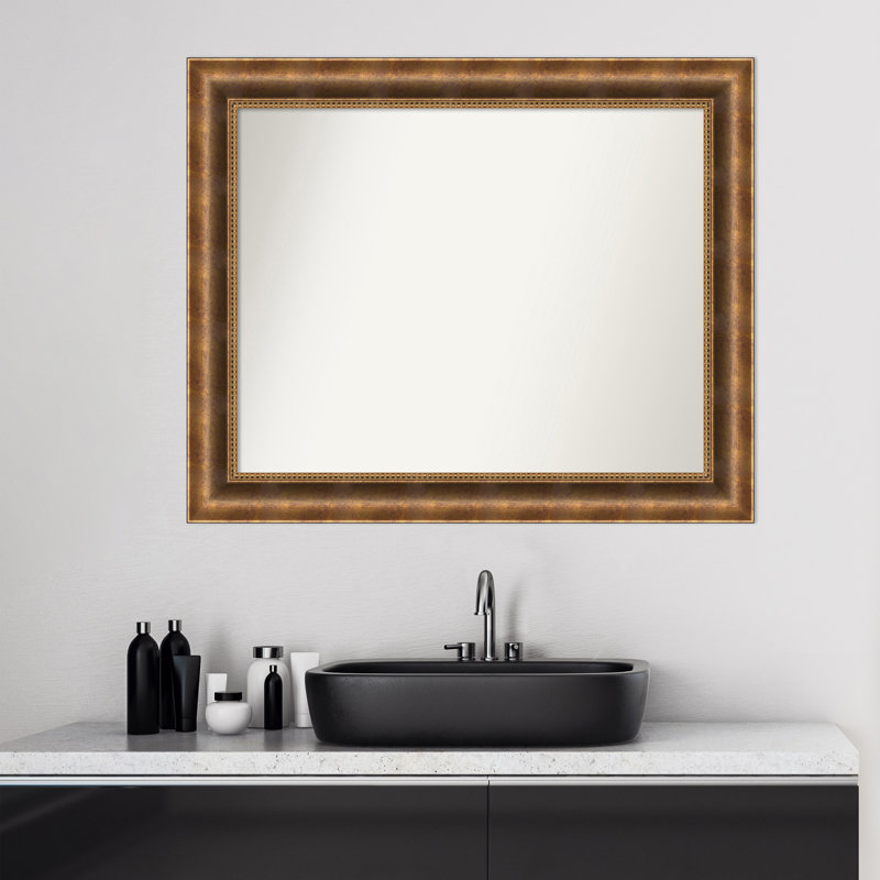 Manhattan Bronze Wood Bathroom Vanity Non-Beveled Wall Mirror, 27.5" x 33.5"
