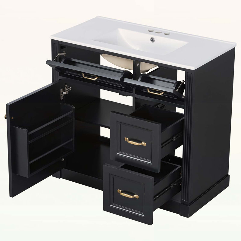 Meuble-lavabo de salle de bain avec lavabo, pour le rangement et l'organisation modernes, Noir