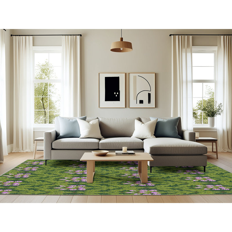 Tapis vert / rose Power Loom, Rectangle 6 pi x 9 pi