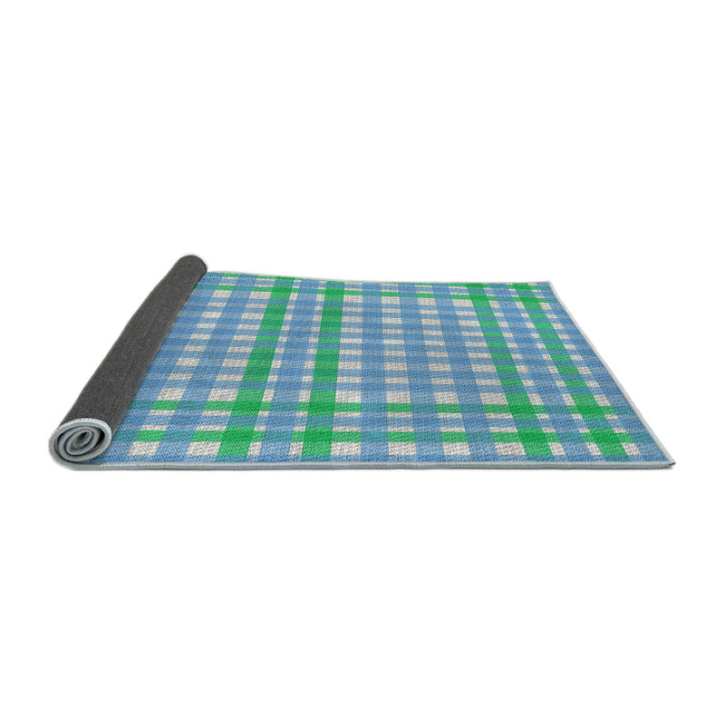 Tapis bleu/vert à motifs, Rond 4 pi