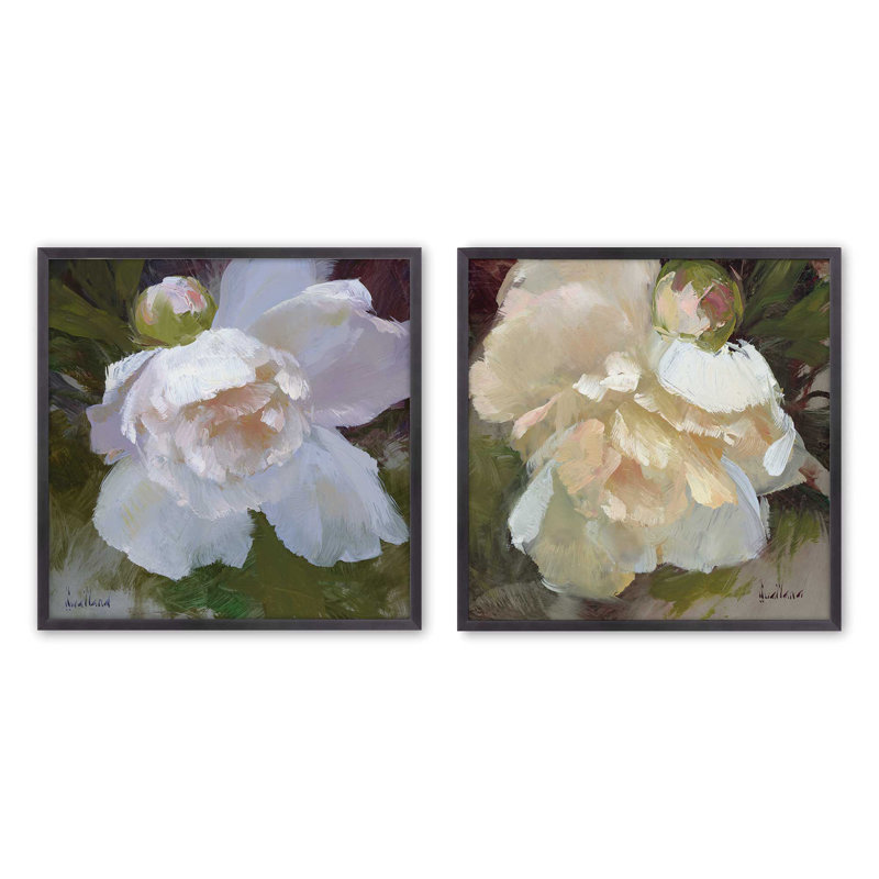Ensemble de 2 impressions sur toile Graceful Peony Bloom, 16 po x 16 po, H 13,5 po x l 25,5 po x P 1,25 po