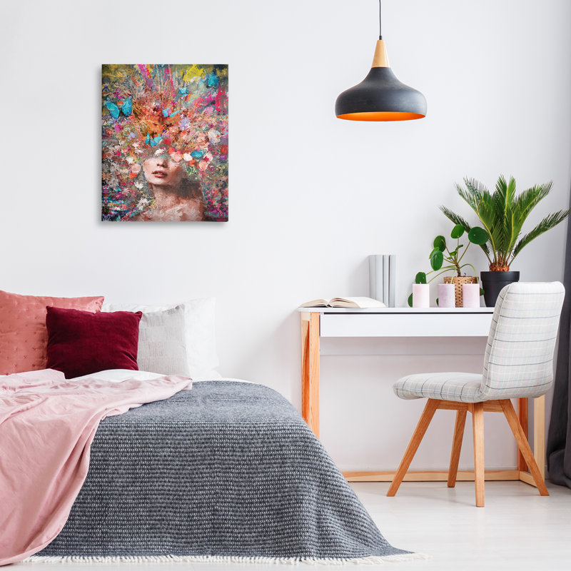 Art abstrait sur toile à motif floral abstrait par Reinders, H 30 po x l 24 po