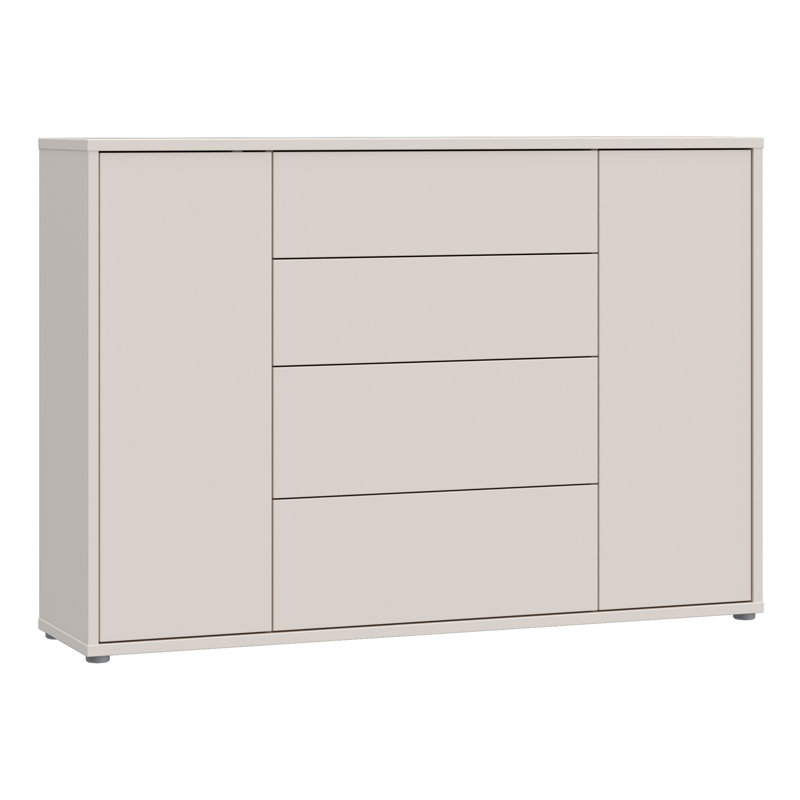 Modern 4-drawer, 2-door sideboard, engineered wood, 143.9 cm W x 99.1 cm H x 34.9 cm D, Beige