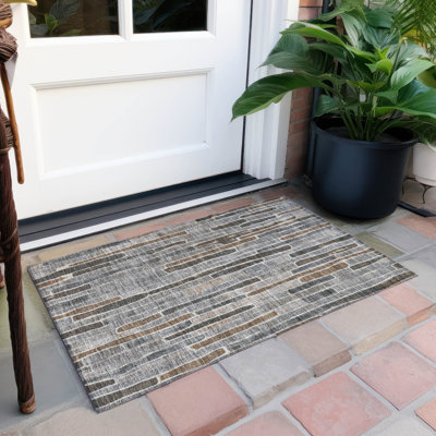 Machine Washable Indoor/Outdoor Christain ACN1306 Pewter Rug