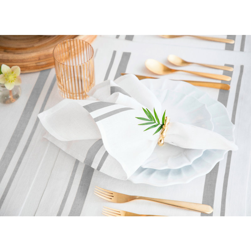 Solino Home French Stripe - 100% Pure Linen Dinner Napkins (Set of 4)