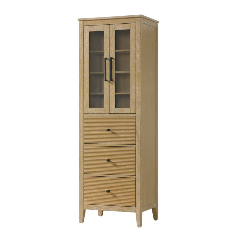 24 Inch Bath Storage Glass Cabinet in Linen Oak, 72" H x 24" W x 18" D, Linen Oak