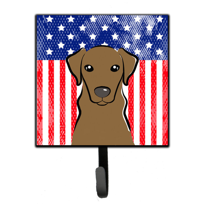 Porte-clés mural Monreal American Flag and Retriever, Bleu / rouge / brun, Labrador chocolat