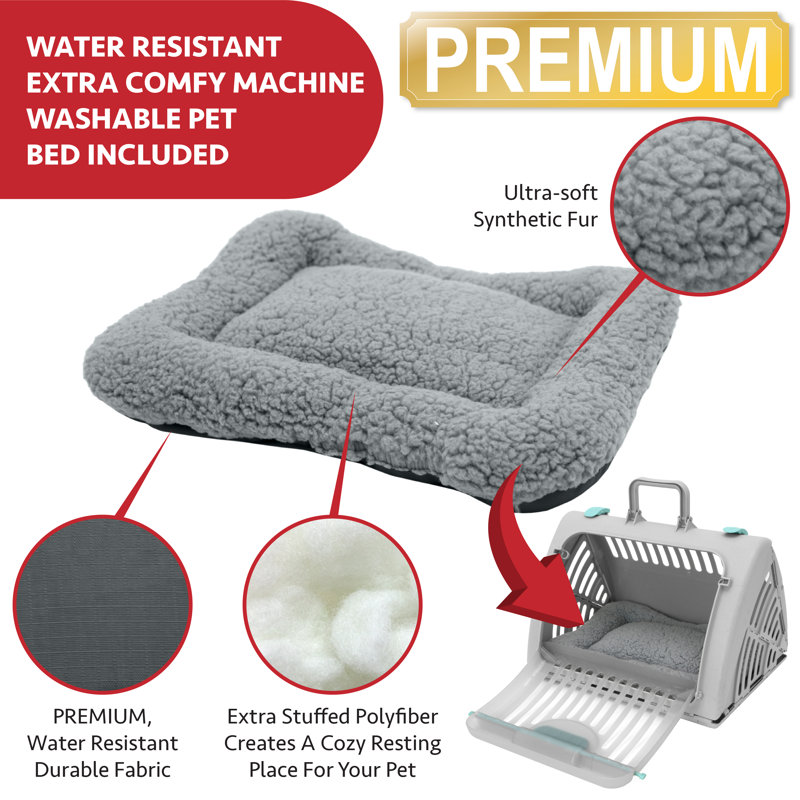 Small Gray Plastic Pet Carrier with Waterproof Bed