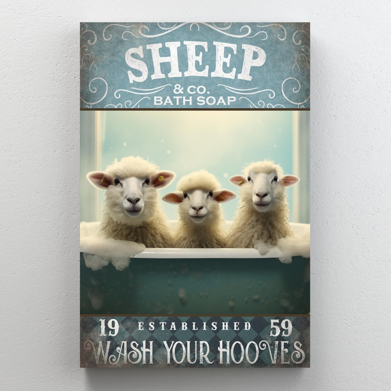 Sheep Bath Soap - 1 Piece Rectangle Graphic Art Print On Wrapped Canvas, H 14 po x l 11 po x P 1,25 po