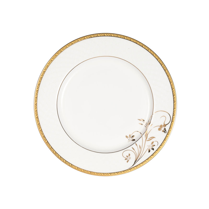 Rosalia Gold Floral Embossed Bone China Dinnerware Set, Service for 4
