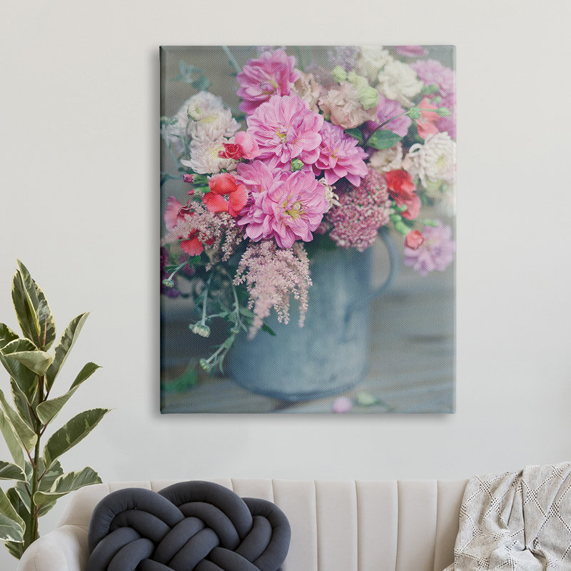 Arrangement floral rose - fond gris - photographie, Toile tendue, H 48 po x l 36 po x l 1,5 po