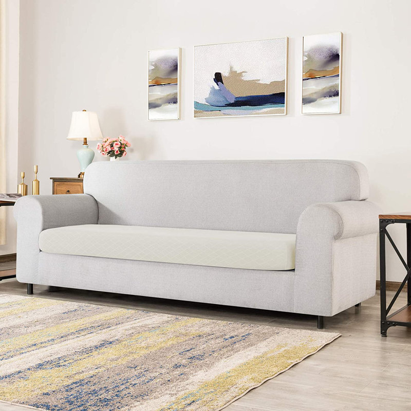 Housse pour causeuse extensible extensible en spandex texturé Rhombus, Blanc crème