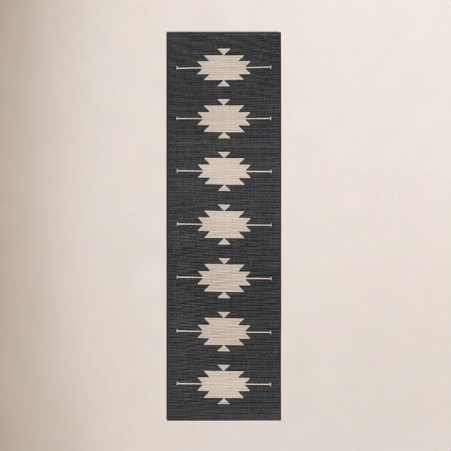 Genesis Charcoal Cream Southwestern Outdoor Rug, Runner 2'3" x 7'6"