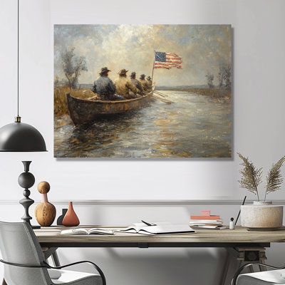 Alyesha, colons américains traversant le Mississippi - art mural patriotiste américain