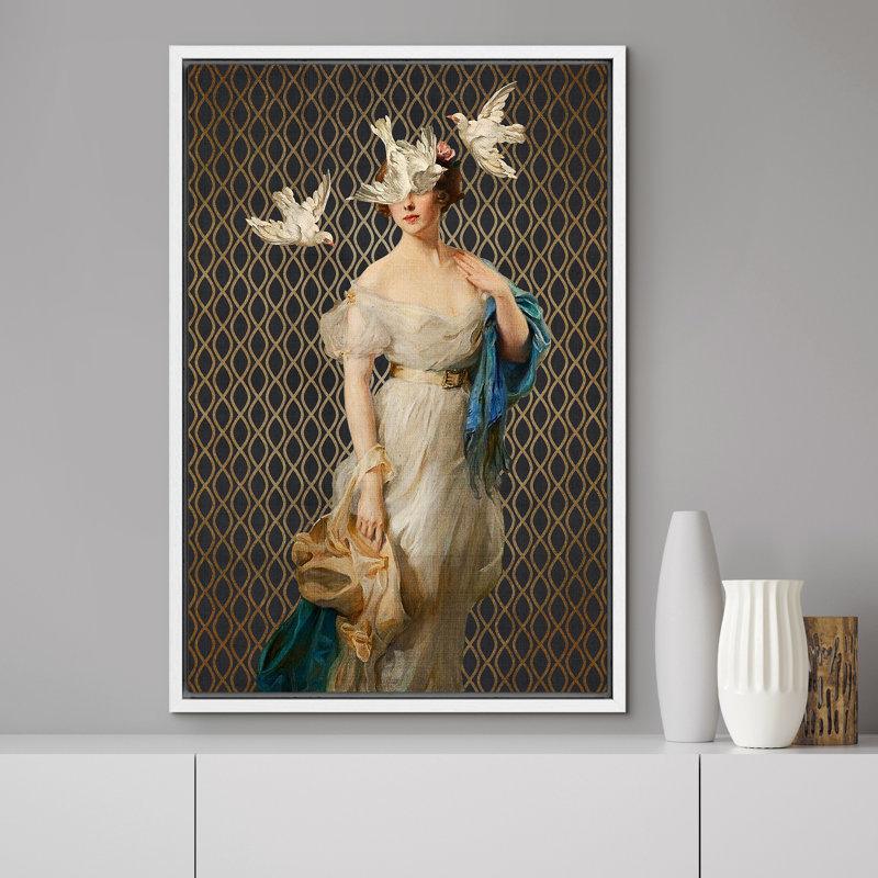 "Al commode classique", art mural rétro fantaisiste, H 36 po x l 24 po, Cadre flottant blanc