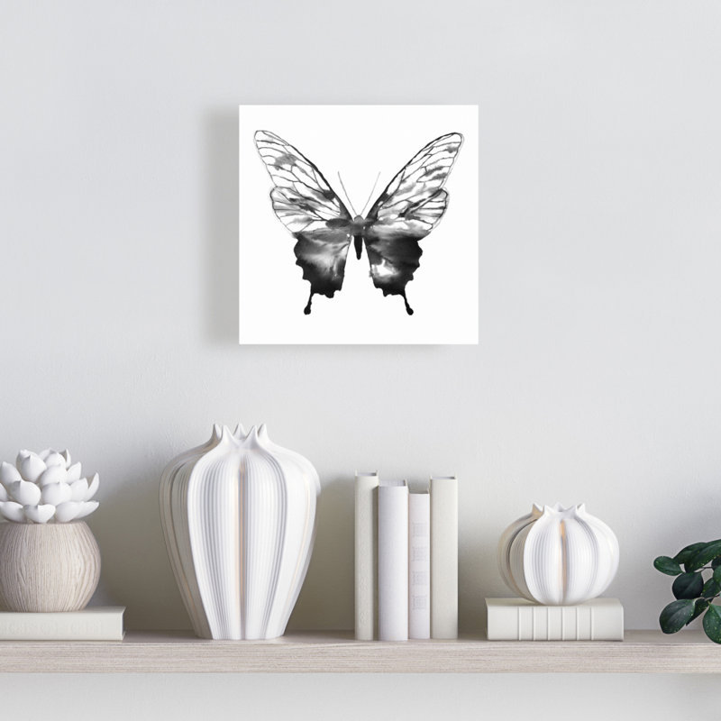 Croquis de papillon noir sur toile | Décoration murale insecte, H 8 po x l 8 po