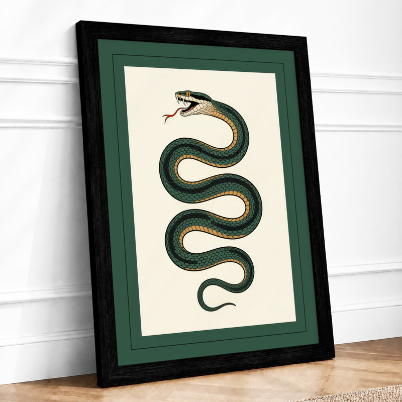 Snake in Profile Botanical - Framed Print, A2 - 59.4 x 42.0 cm, Black