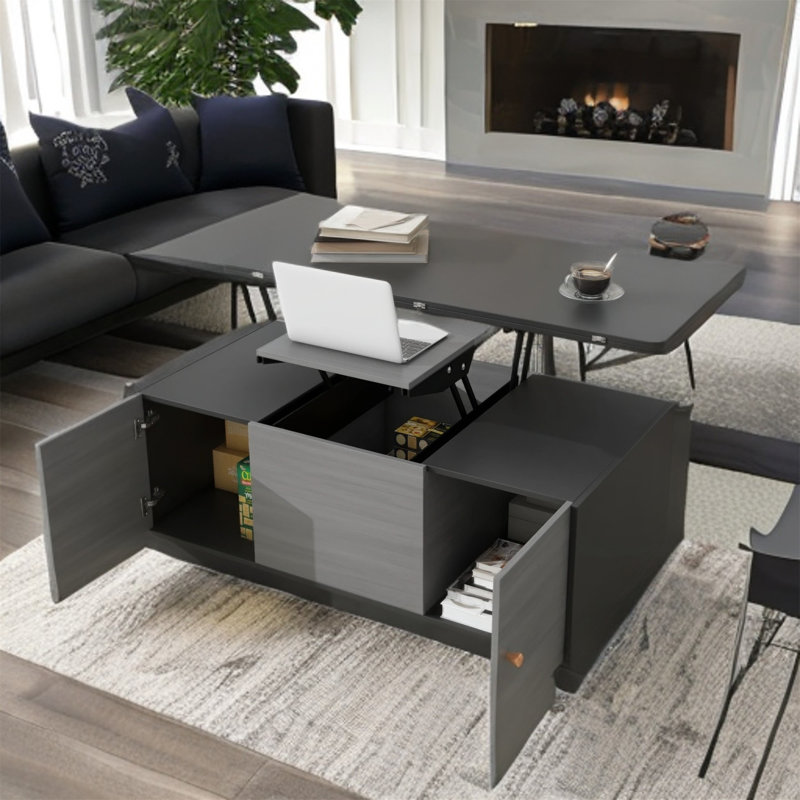 Table basse à piédestal relevable avec rangement
