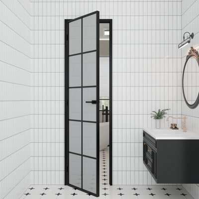 Panneau de porte intérieur en verre givré Aluminun 10-Lite avec cadre et bouton Aluminun