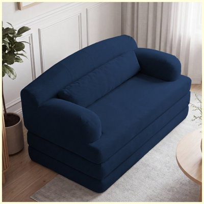 2-Seater Loveseat Corduroy Sofa Bed Futon Convertible Sofa Bed (Blue)