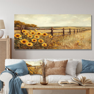 Sunflowers by the Horse Corral I - tournesols, décoration murale en métal, reproduction d'art traditionnelle en métal