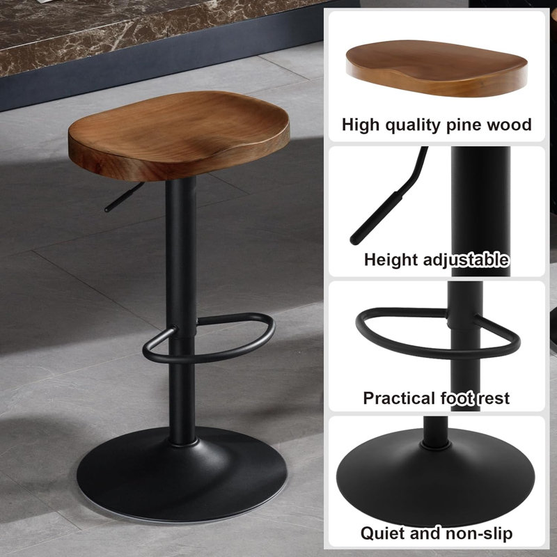 Patriana Adjustable Height Counter Stool with Metal Frame, Brown