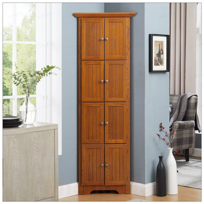 Armoire de rangement pour garde-manger de coin à 4 niveaux avec 8 portes, grande et spacieuse pour la bibliothèque maison, la salle de bain, le salon et la cuisine