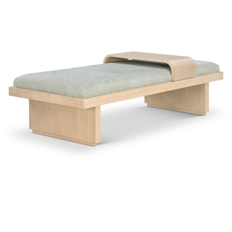 Banc rembourré Bryaunna, Tissu chenille vert menthe / finition naturelle