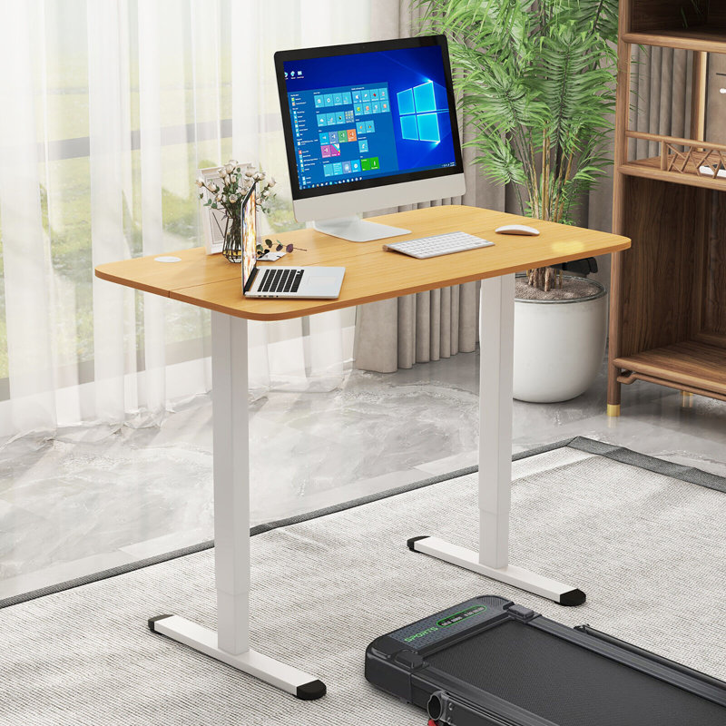 Adjustable Metal Base Standing Desk, Walnut/White