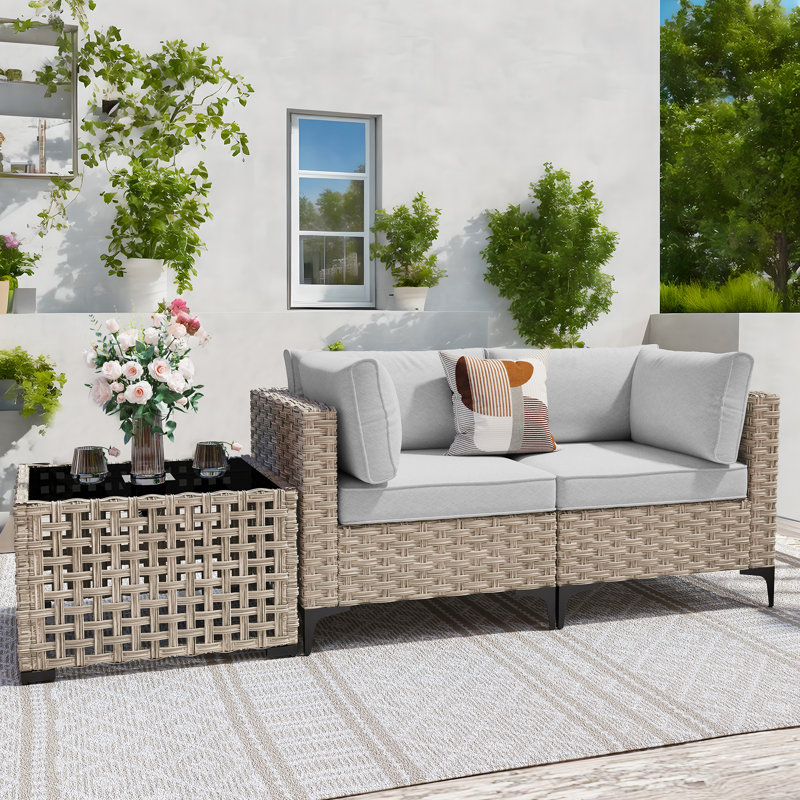 Causeuse d'extérieur avec coussin, Gris clair