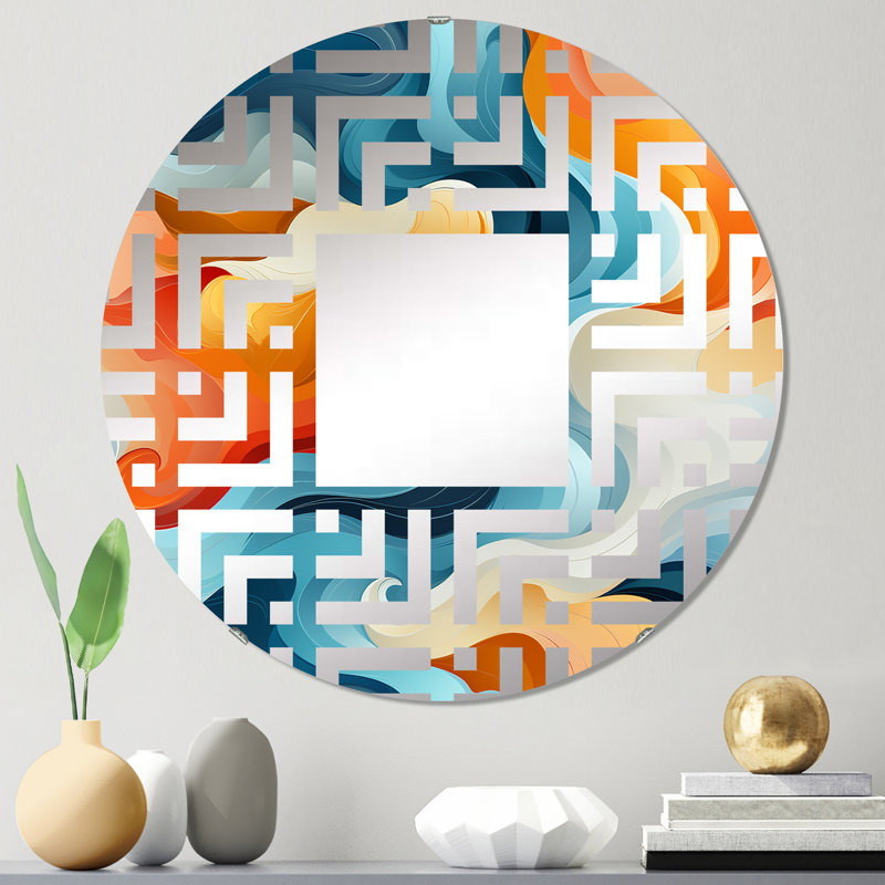Miroir décoratif bleu et orange tourbillonnant Harmony II - Maze, 23,6 po x 23,6 po