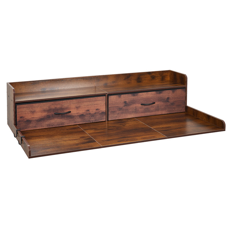 Washer Dryer Countertop with Shelf, 54 x 27.5 in Wooden Washer and Dryer Topper with 2 Drawers & 2 Hooks, Laundry Machine Topper for Laundry Closet Pantry Counter Organization and Storage, Brown