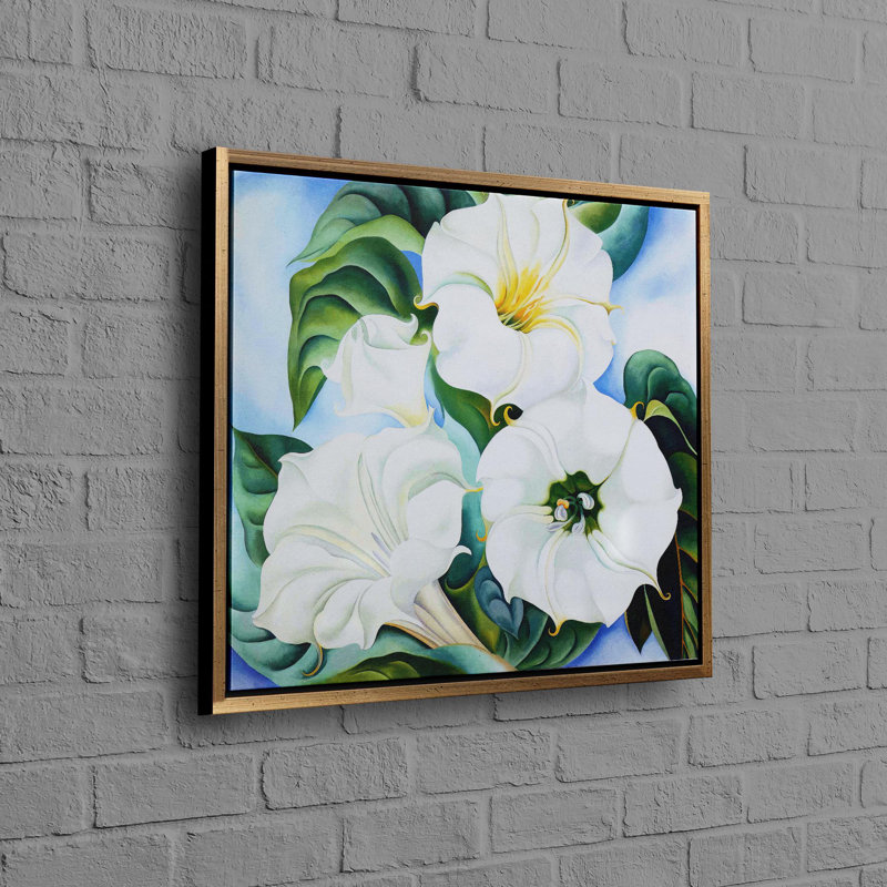 Leaf and Datura Inoxia Flower Framed Wall Art 3D Canvas for Home Decor and Aesthetic Wall Hanging, 90 cm H x 90 cm W