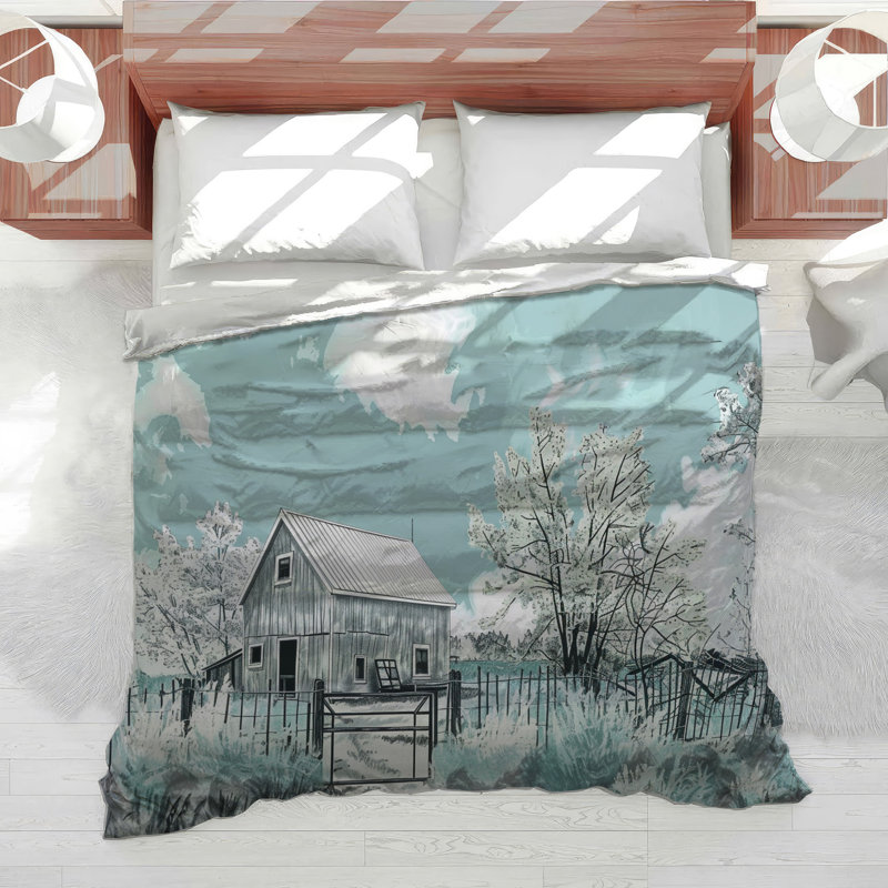 Farmhouse Bedding Landscape Comforter Rustic, Twin Comforter