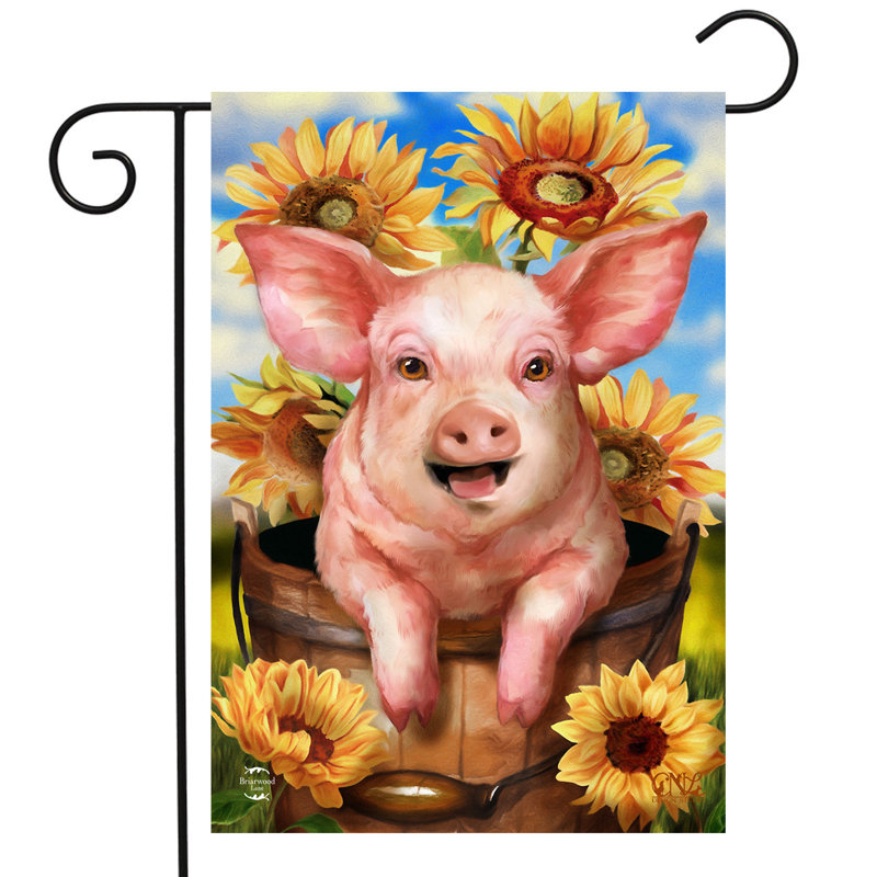 Drapeau de jardin Happy Piglet Fall, Automne bleu/jaune