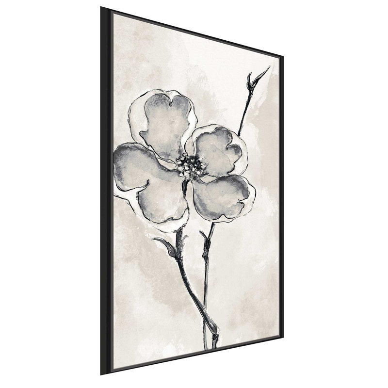 Cornouiller solitaire II taupe - Peinture, L 39,5 po x H 63,5 po, Cadre noir