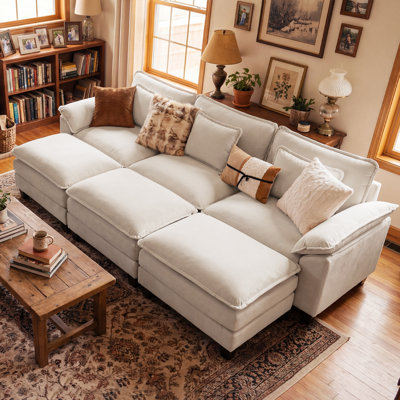 Canapé modulaire en forme de U de 120 po de largeur avec siège profond, canapé Cloud avec trois repose-pieds et coussins amovibles - beige