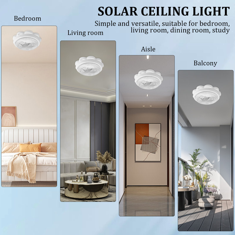 LED Solar Ceiling Pendant Lights With Remote Control Garden Wall Lamp Waterproof