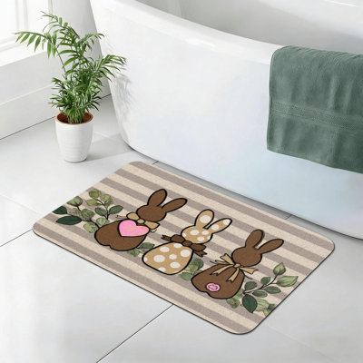 Stylish Bow Bunny Silhouette Non Slip Bath Rug 24x36 for Home Bathroom