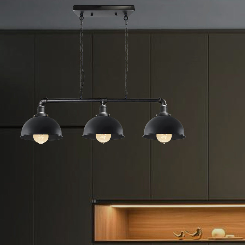 3 - Light Kitchen Island Chandelier, Yes, Black inner Gold