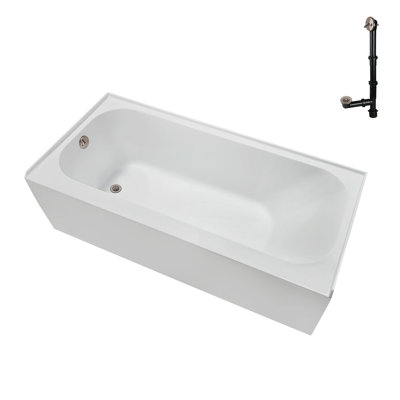 Baignoire en alcôve en acrylique blanc brillant avec drain extérieur 66 po x 32 po Streamline