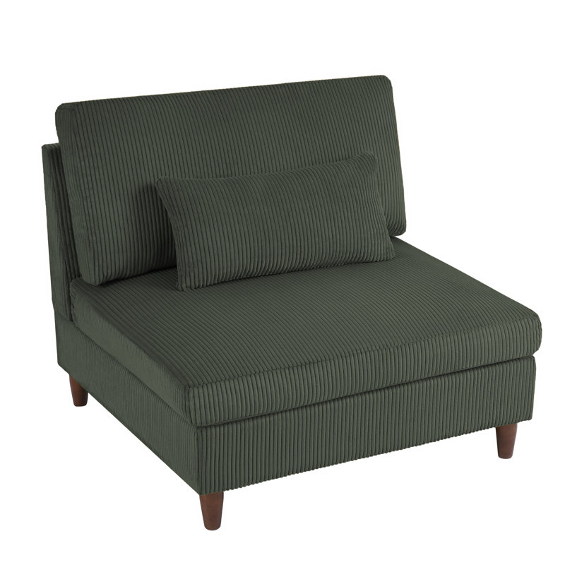 Seemab 102.1Cm Wide Slipper Chair, Green Corduroy
