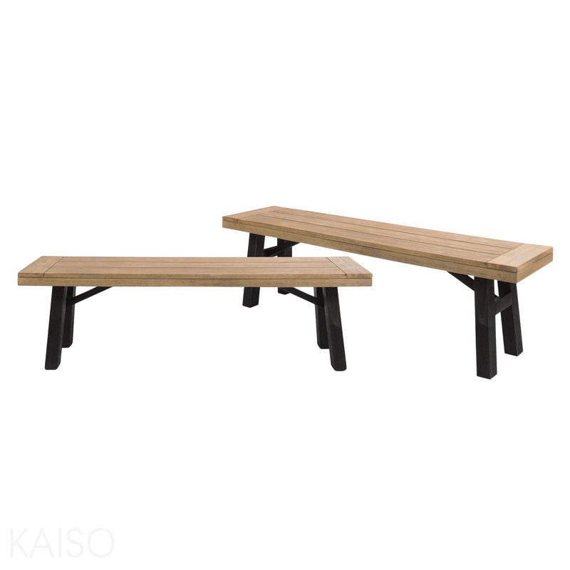 Banc d'extérieur avec panneau à lattes et cadre en bois d'acacia (ensemble de 2), naturel et gris