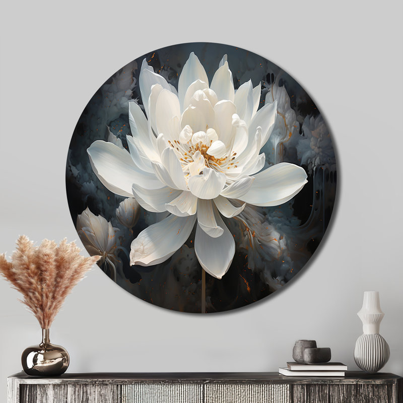 Serenity Blossum Lotus - art mural floral rond en métal, H 29 po x l 29 po