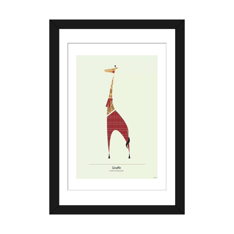 «Giraffe», impression sur toile, Papier beaux-arts encadré noir, H 24 po x l 16 po x P 1 po, Blanc