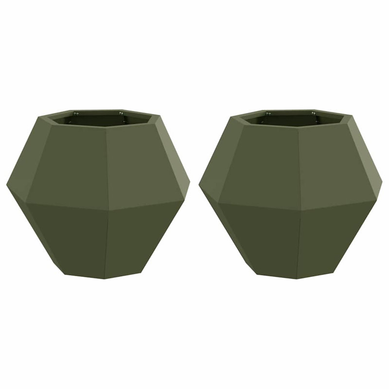 Planter 2 Pcs Steel, 40cm H x 50cm W x 50cm D, Olive Green