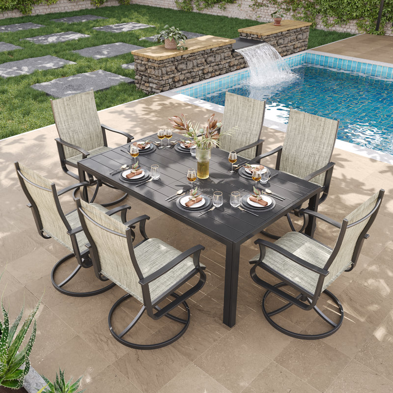 6-Piece Outdoor Dining Set for 6 – All-Metal Patio Table & Chairs, Heavy-Duty Powder-Coated Steel Frame, Rust-Resistant for Backyard, Deck, or Patio