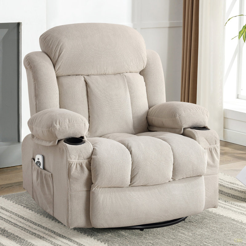 Canapé inclinable et chauffant, avec port USB et 2 porte-gobelets dans les poches latérales, Tissu beige